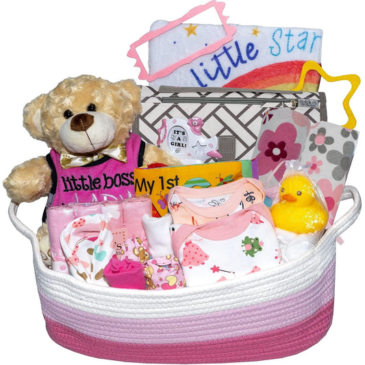 Bundle of Joy Deluxe Baby Girl Gift Set, Baby Layette Set with New Baby Essentials, Baby Gift Basket for Expecting Moms, Pink - Nikki’S Gift Baskets - DB Gift Baskets