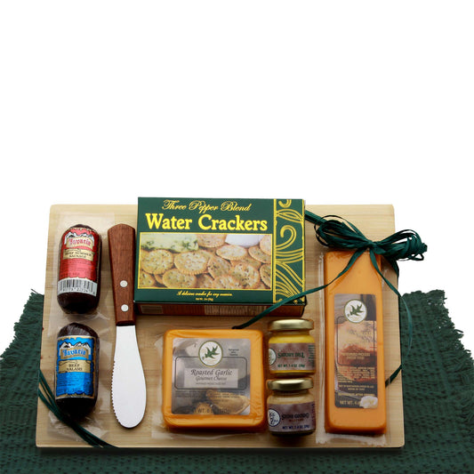 Classic Selections Meat & Cheese Board - DB Gift Baskets Gift basket delivery of classic gourmet meat and cheese board with crackers for Charcuterie