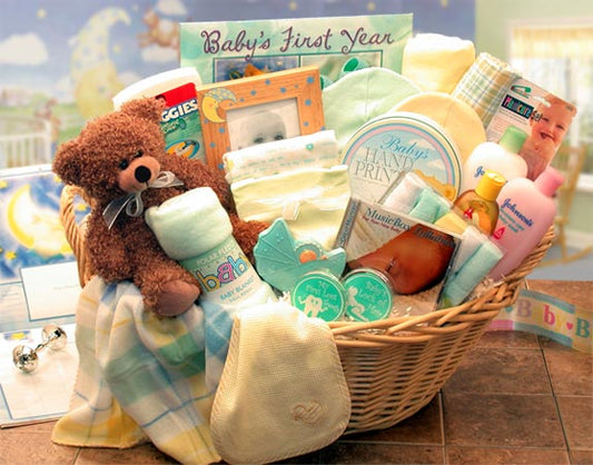 Deluxe Welcome Home Precious Baby Basket - Teal - DB Gift Baskets