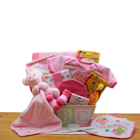 Easy as ABC New Baby Gift Basket - Pink - DB Gift Baskets