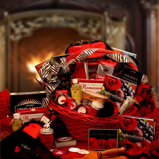 Naughty Nights Couples Romantic Gift Basket - DB Gift Baskets Romantic gift basket for couples with items for stress relief, great for nights in