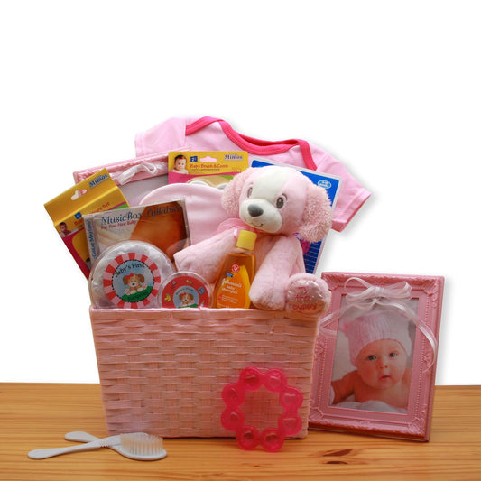 Puppy Love New Baby Gift Basket - Pink - DB Gift Baskets