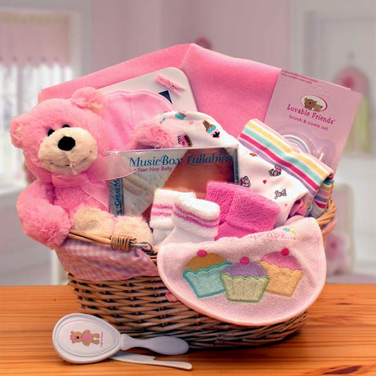 Simply The Baby Basics New Baby Gift Basket -Pink - DB Gift Baskets