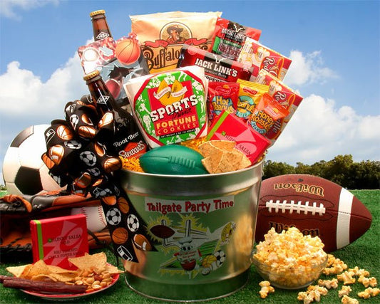 Tailgate Party Time Gift Pail - DB Gift Baskets Tailgate party snack pail delivery, packed with fan-favorite treats and sodas, Football related items for Gift Boxes and Baskets